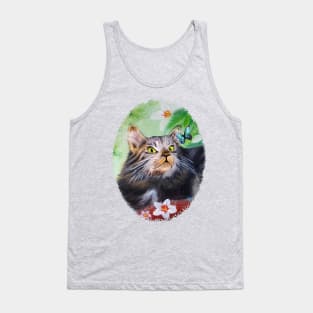 Cat Playful Portrait and Butterfly Tank Top